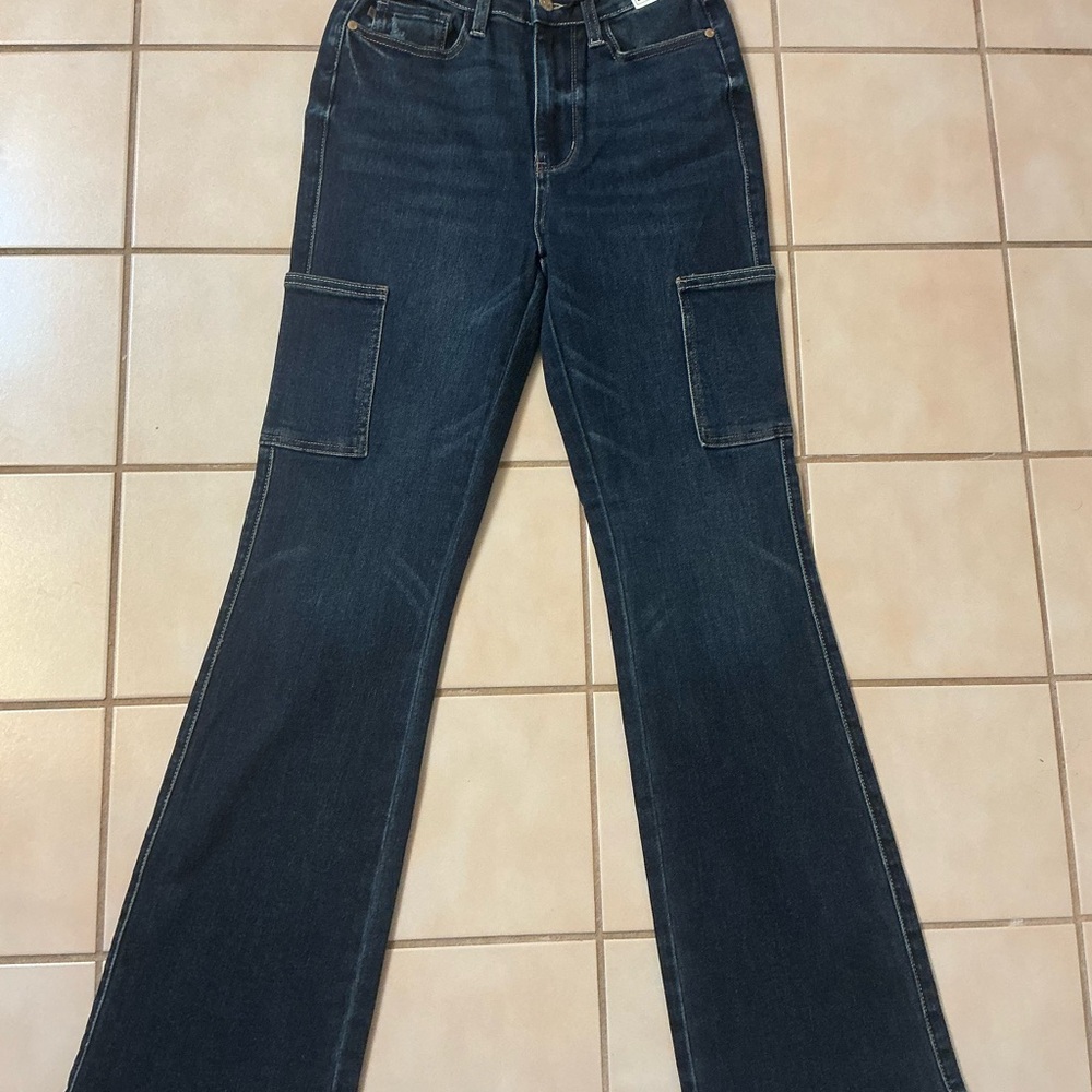 JUDY BLUE High Rise Dark Wash Cargo Bootcut Jeans Sz 3/26 NWT!